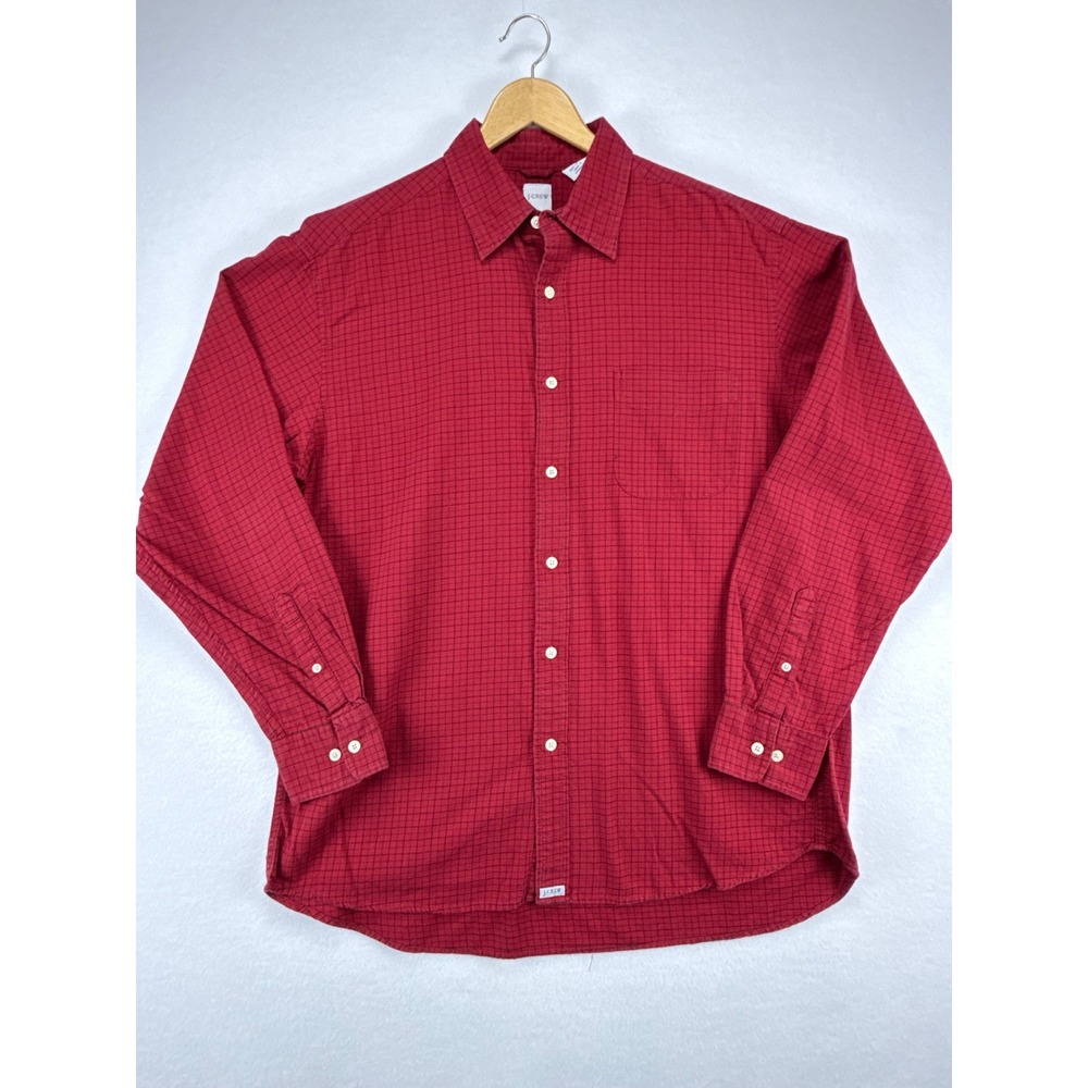 J.Crew Button Down Shirt Mens Large Red Black Micro Check Cotton Long Sleeve‎